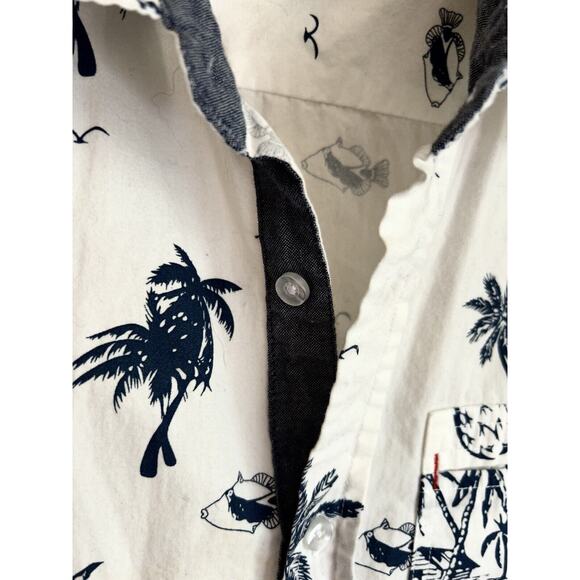 Men’s Burnside XL White/Navy Cotton Tropical Print Shirt Sleeve Shirt - Picture 3 of 6